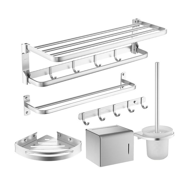 6-Piece Bathroom Hardware Set in Silver with Bath Shelf/Robe Hooks/Towel Bar