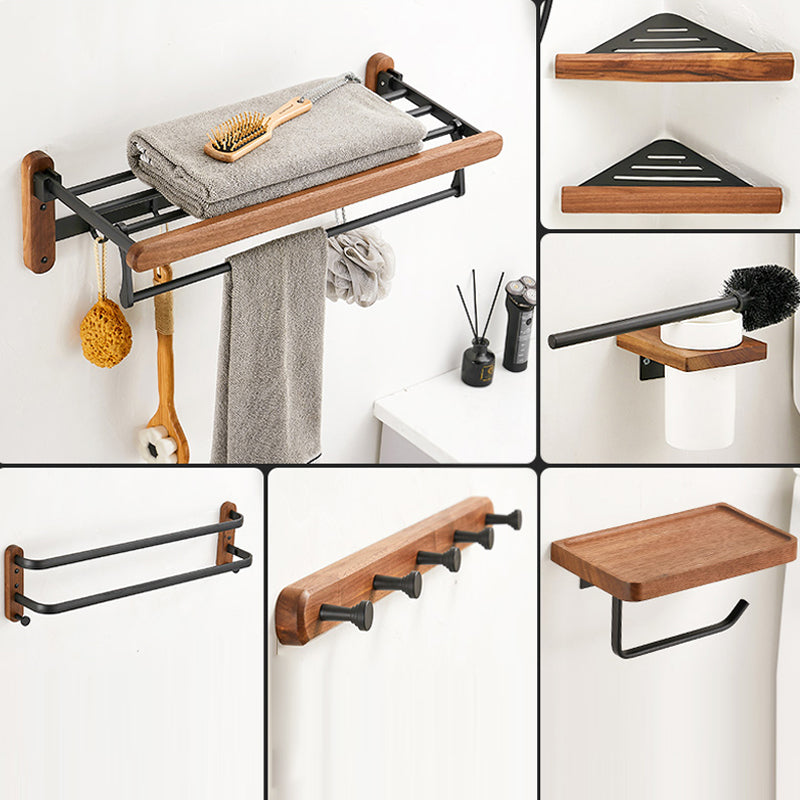 Walnut Brown Bathroom Accessory Set Metal Foldable Bath Hardware Set