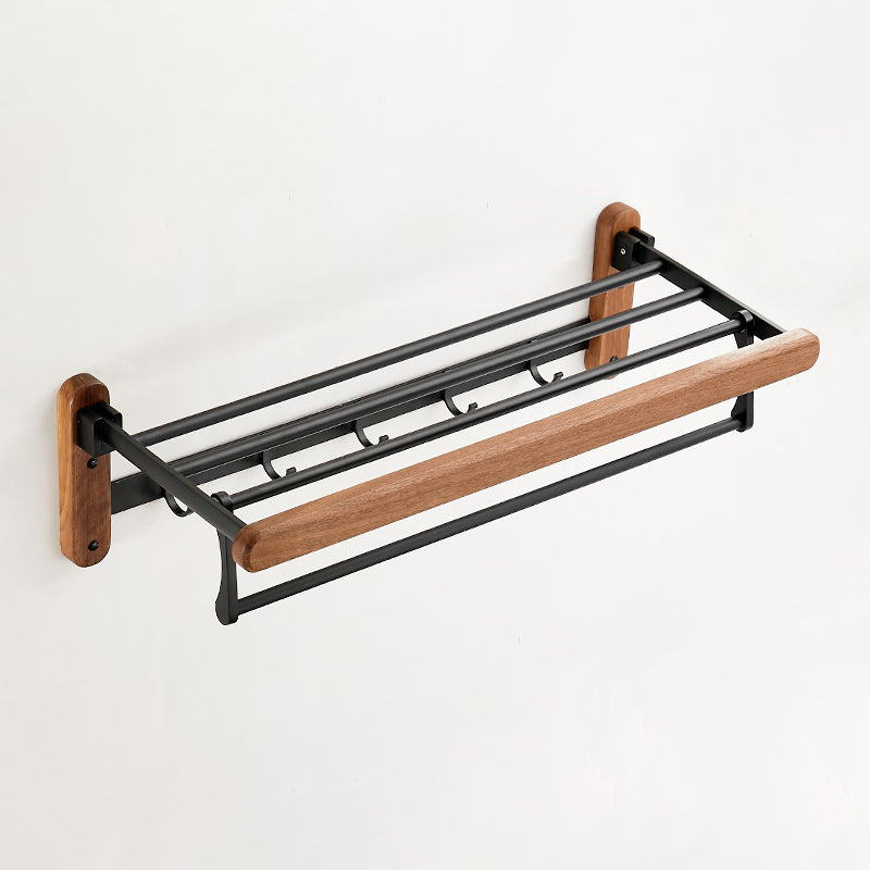 Solid Wood Bathroom Accessory Set Foldable Metal Bathroom Hardware