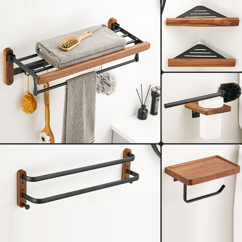 Solid Wood Bathroom Accessory Set Foldable Metal Bathroom Hardware