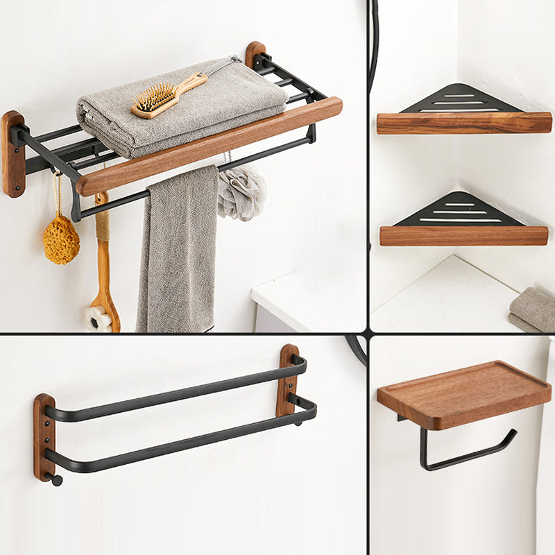 Solid Wood Bathroom Accessory Set Foldable Metal Bathroom Hardware