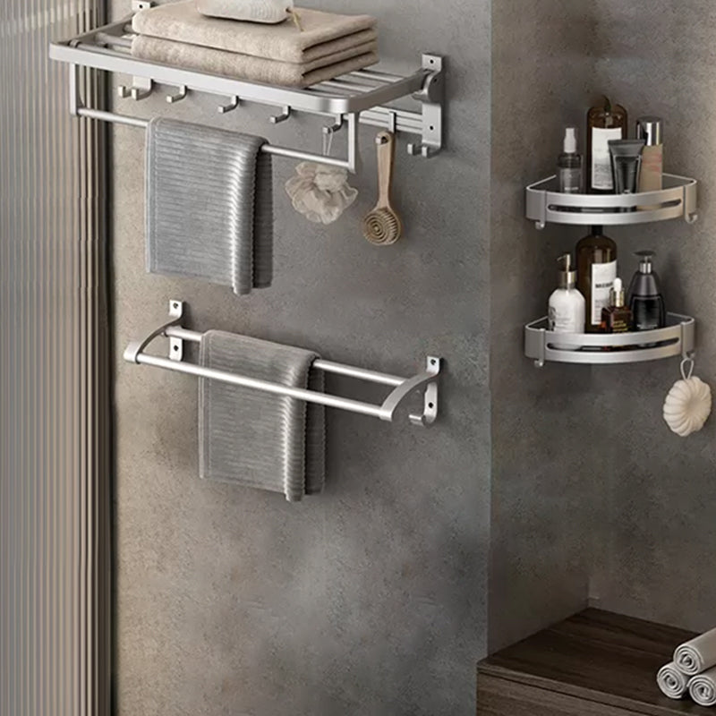 Contemporary Silver Metal Bath Hardware Set with Triangle Bath Shelf