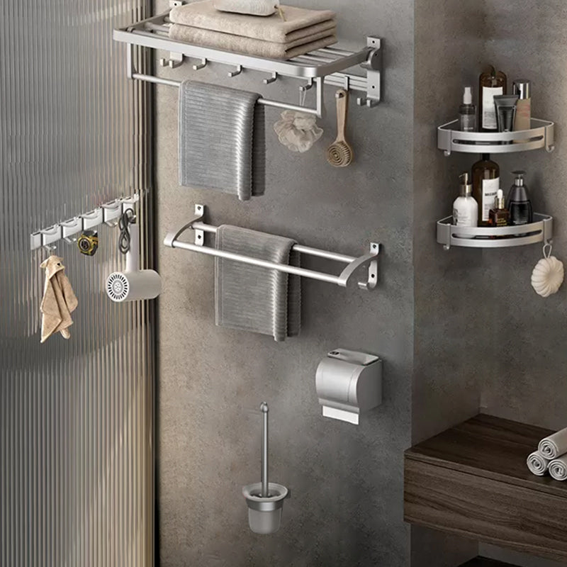 Contemporary Silver Metal Bath Hardware Set with Triangle Bath Shelf