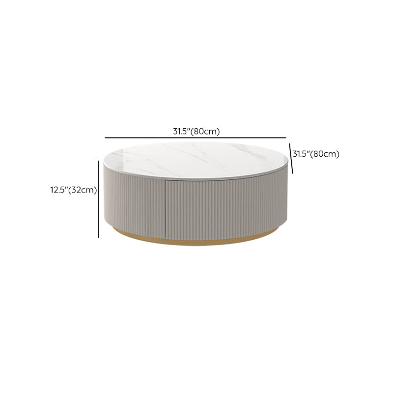 Modern Stone Drum Coffee Table with Storage Dia 31.5" Cocktail Table in Withe