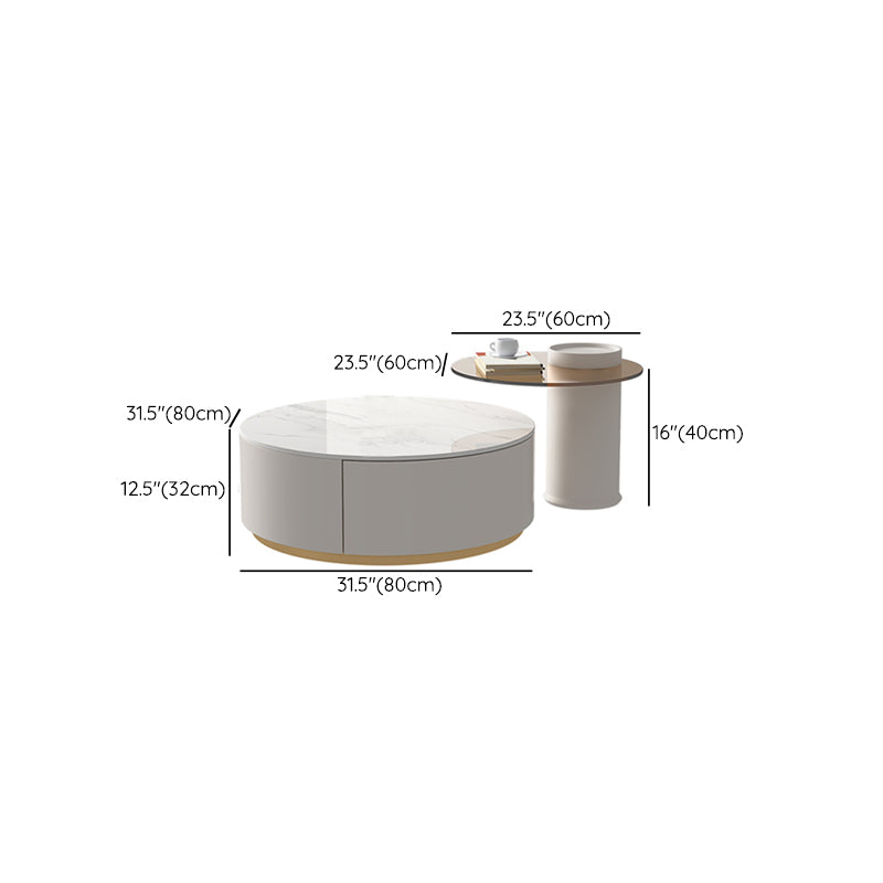 Modern Stone Drum Coffee Table with Storage Dia 31.5" Cocktail Table in Withe