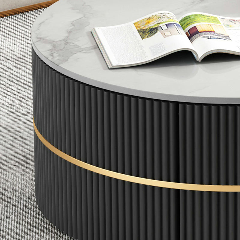 Round Slate Coffee Table Set Frame Cocktail Table with 2 Storage Drawers