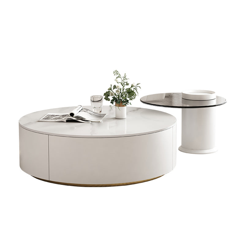 Slate Top Coffee Table Set Frame Cocktail Table with 2 Storage Drawers