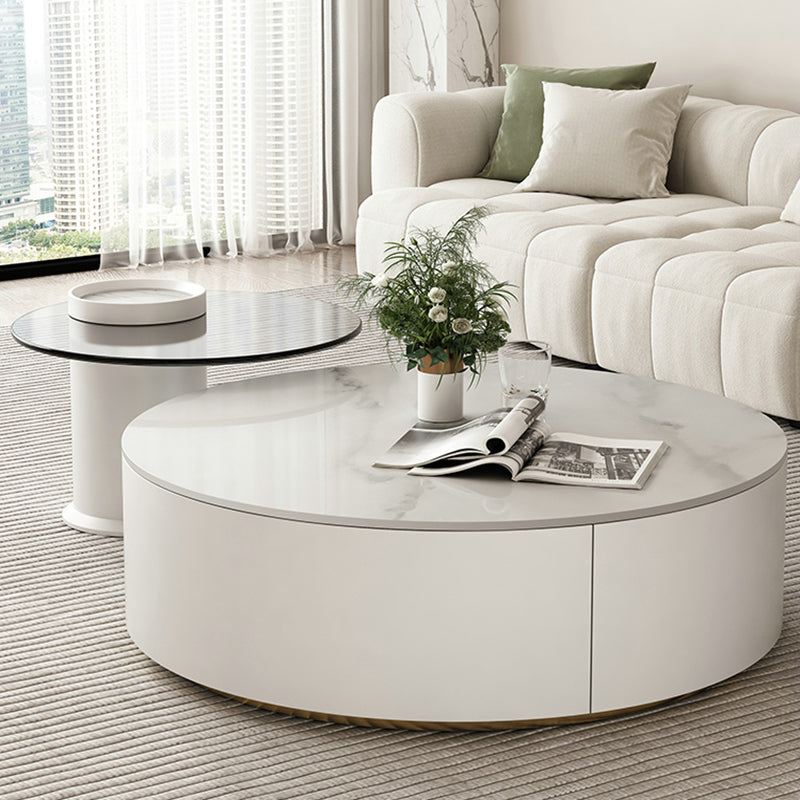 Slate Top Coffee Table Set Frame Cocktail Table with 2 Storage Drawers