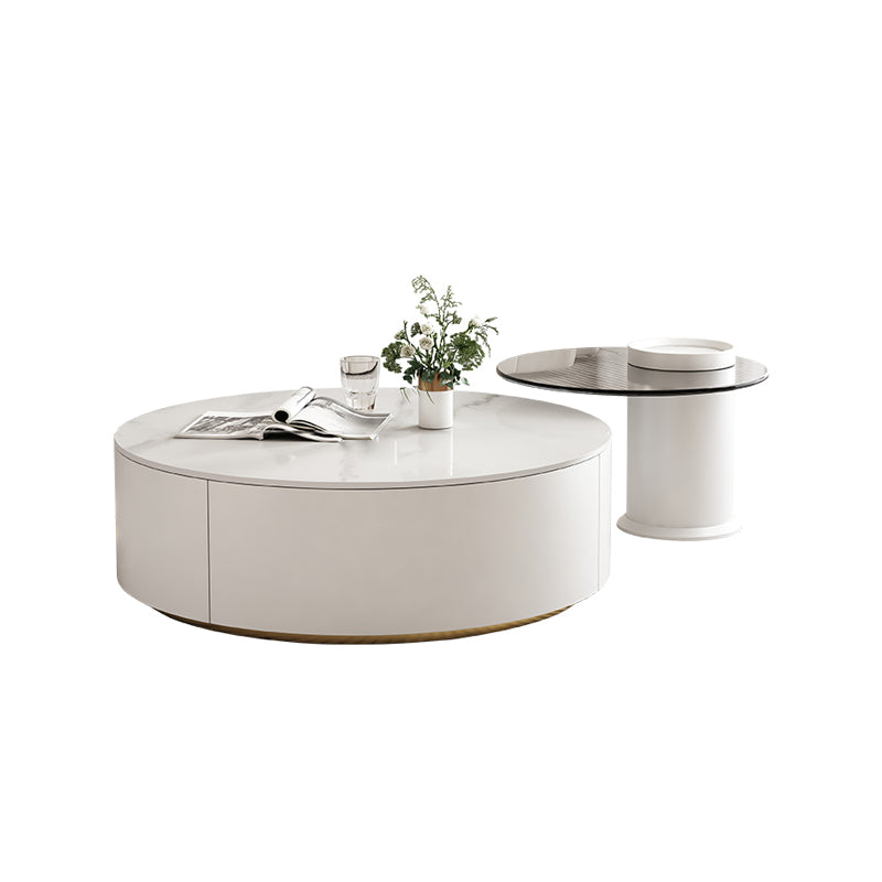 Slate Top Coffee Table Set Frame Cocktail Table with 2 Storage Drawers