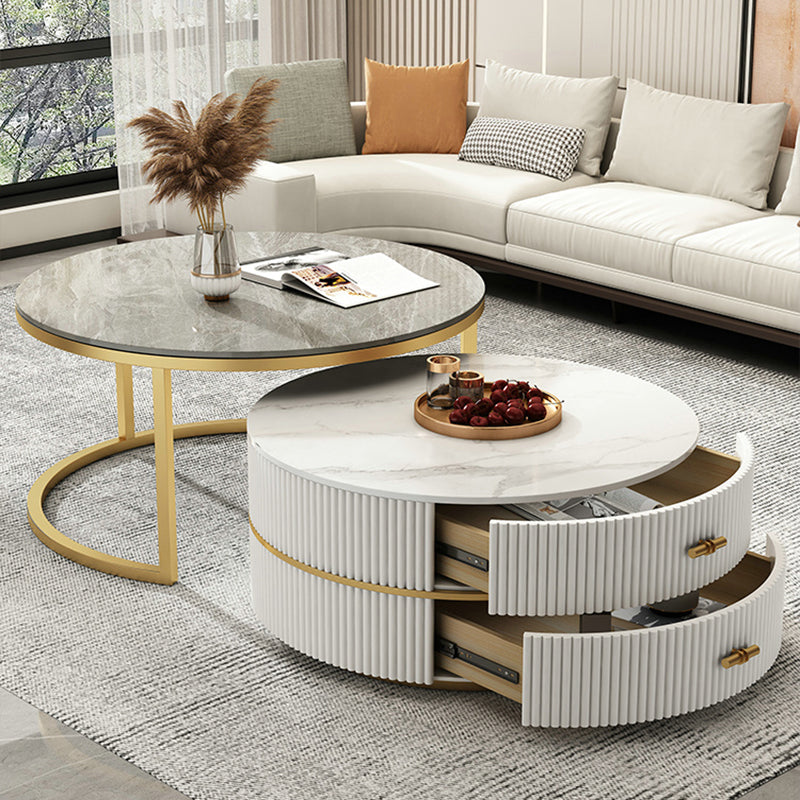 Slate Top Coffee Table Set Frame Cocktail Table with 2 Drawers