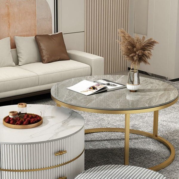 Slate Top Coffee Table Set Frame Cocktail Table with 2 Drawers