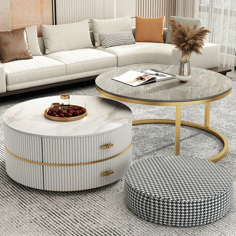 Slate Top Coffee Table Set Frame Cocktail Table with 2 Drawers