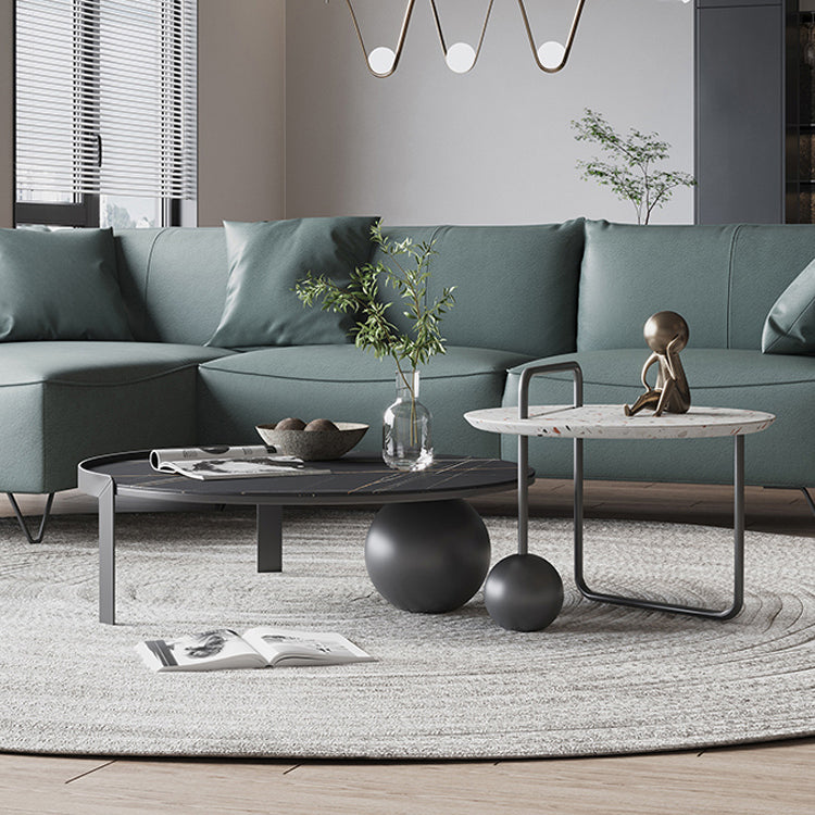 Round Stone Coffee Table Set Stainless Steel Simple Cocktail Table