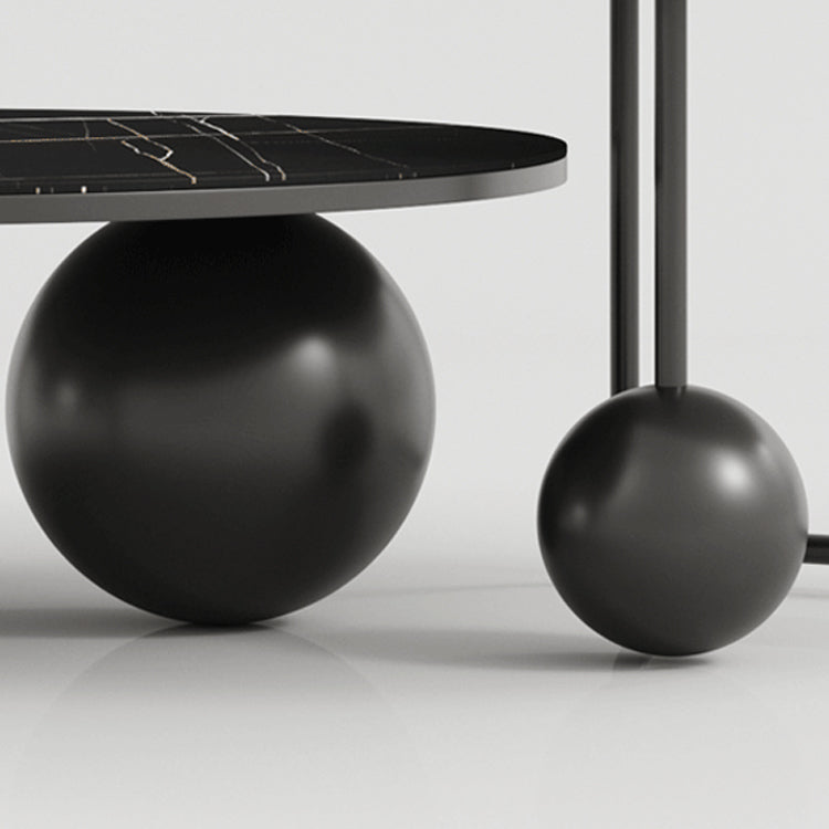 Round Stone Coffee Table Set Stainless Steel Simple Cocktail Table