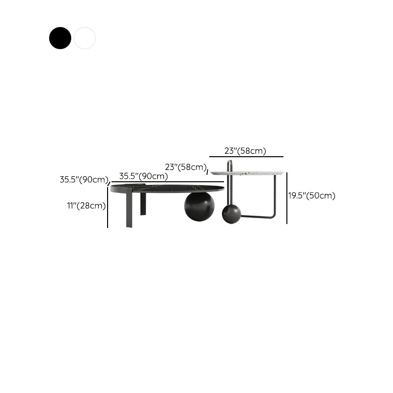 Round Stone Coffee Table Set Stainless Steel Simple Cocktail Table