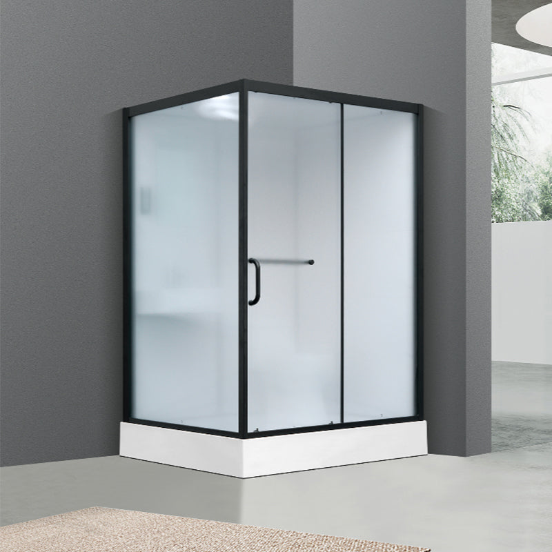 Shower Enclosure Clear Framed Single Sliding Rectangle Black Shower Stall