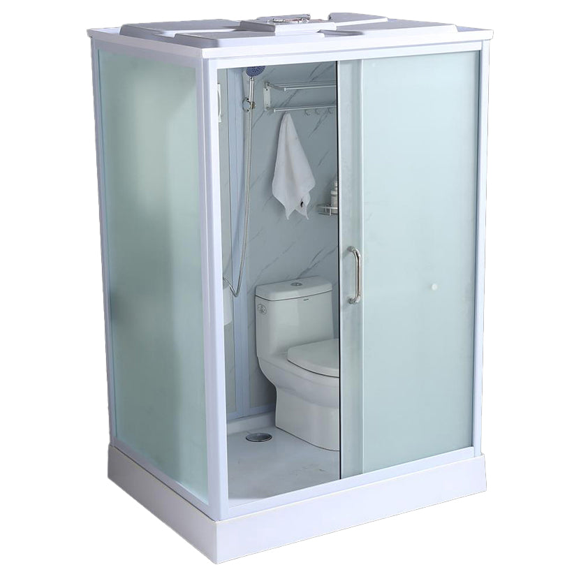 Shower Stall Semi-Frameless Single Sliding Rectangle White Frosted Shower Enclosure