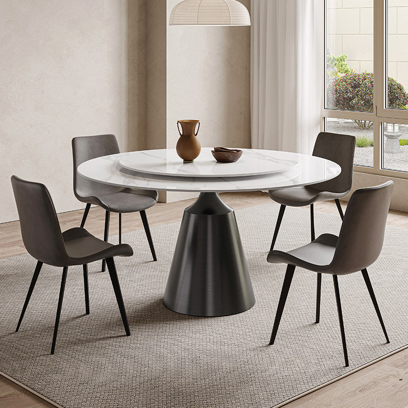 White Stone Top Dining Room Set of 1/4/5 with Round Table Furniture