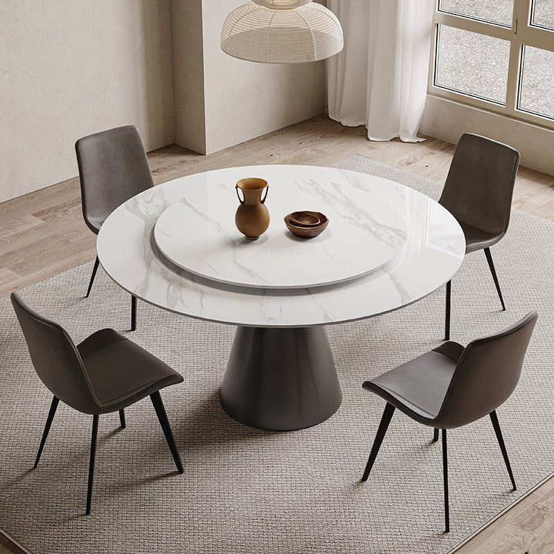 White Stone Top Dining Room Set of 1/4/5 with Round Table Furniture