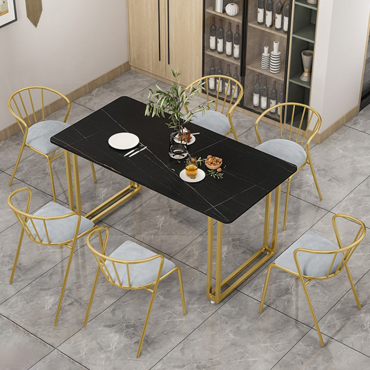 Nordic Rectangle Stone Dining Table 1/5/7 Pieces Dining Set for Dining Room