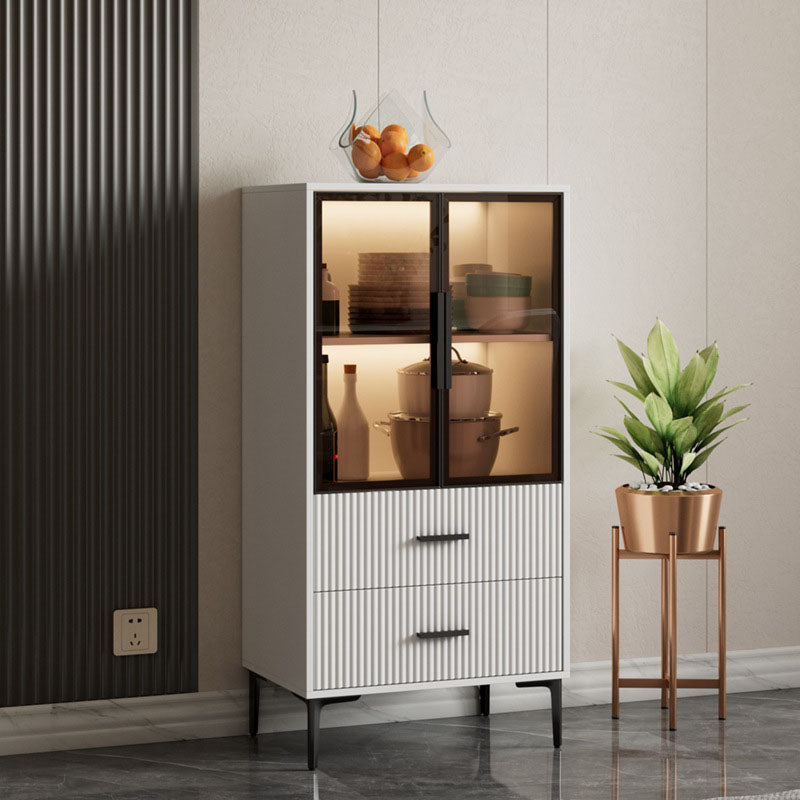 Contemporary Display Stand Glass Doors Faux Wood Storage Cabinet for Dining Room
