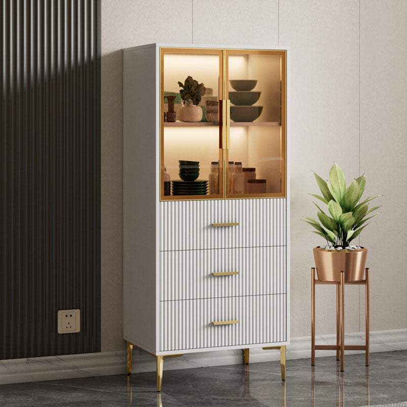 Contemporary Display Stand Glass Doors Faux Wood Storage Cabinet for Dining Room