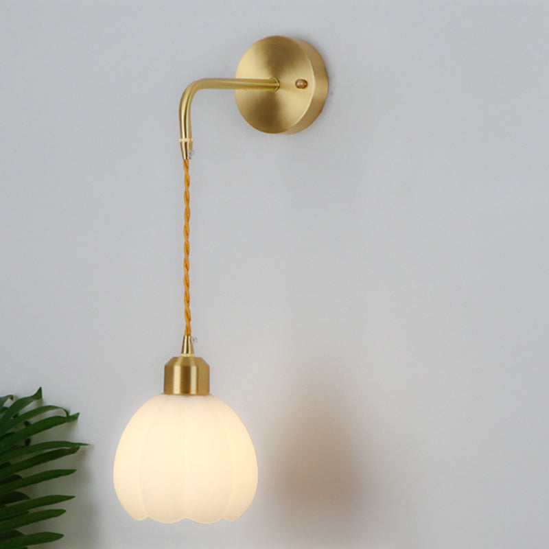 Nordic Style Wall Light Bell Shape Wall Lamp with Glass Shade for Bedroom