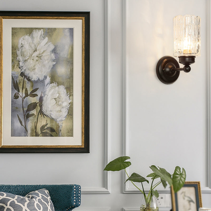 Nordic Style Wall Light Cylinder Shape Wall Lamp with Glass Shade for Bedroom