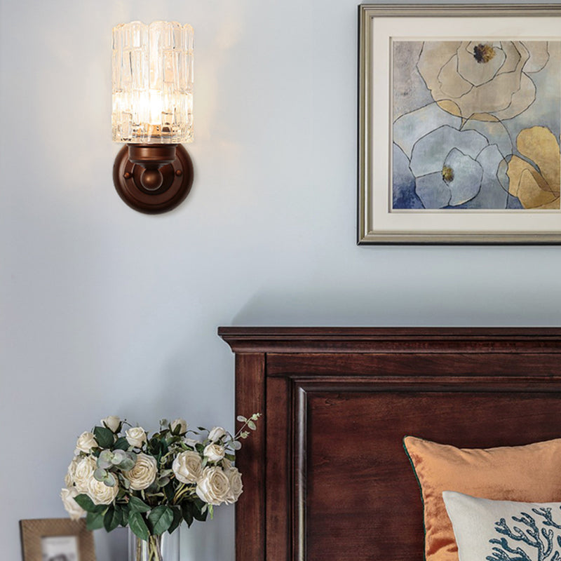 Nordic Style Wall Light Cylinder Shape Wall Lamp with Glass Shade for Bedroom