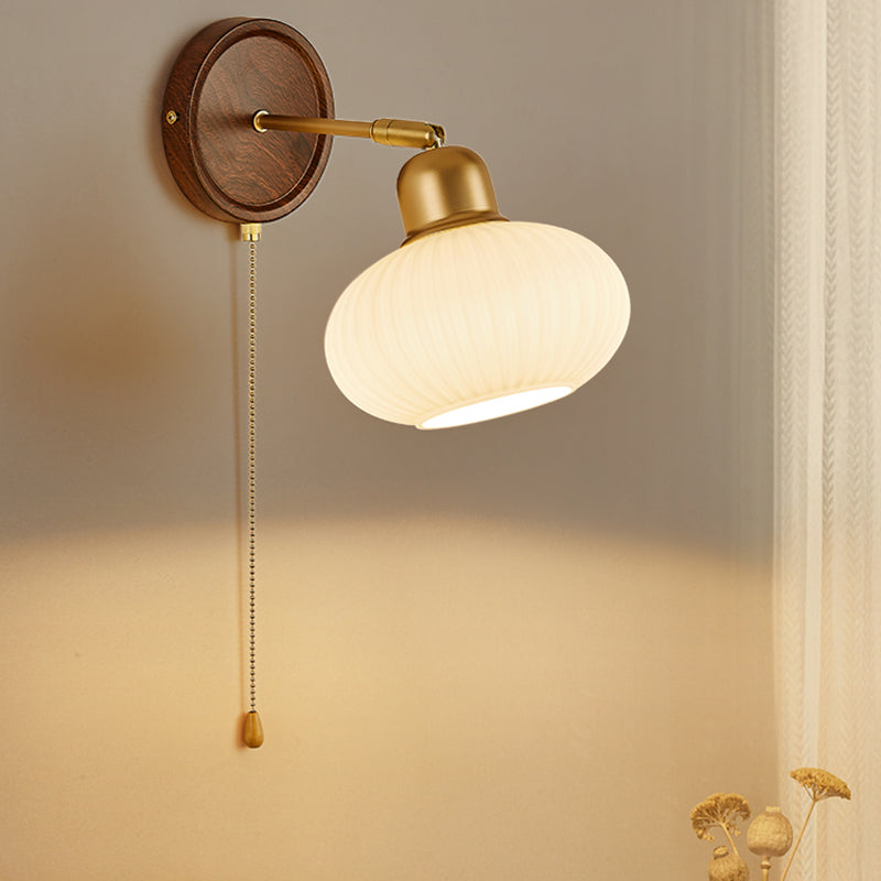 Nordic Style Wall Light Round Shape Wall Lamp with Glass Shade for Bedroom