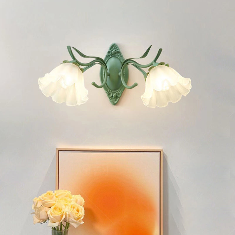 Iron and Glass 1 / 2 - Light Bath Sconce in Green & White Bathroom Vanity Lighting