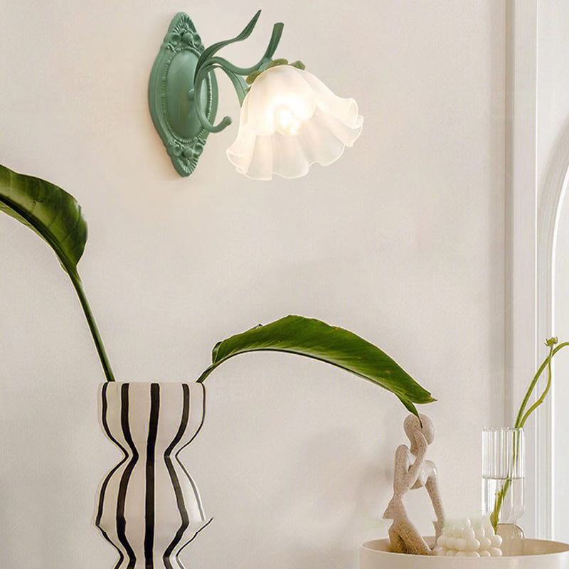 Iron and Glass 1 / 2 - Light Bath Sconce in Green & White Bathroom Vanity Lighting