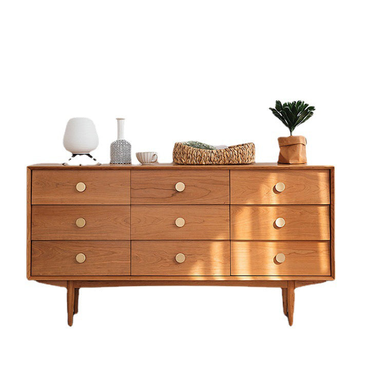 Ultra-Modern Horizontal Double Dresser Pine Storage Chest Dresser for Bedroom