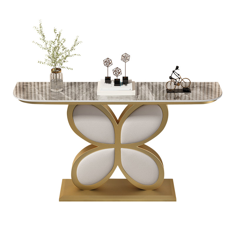 Half Moon Accent Table Antique Finish Console Sofa Table in Stone