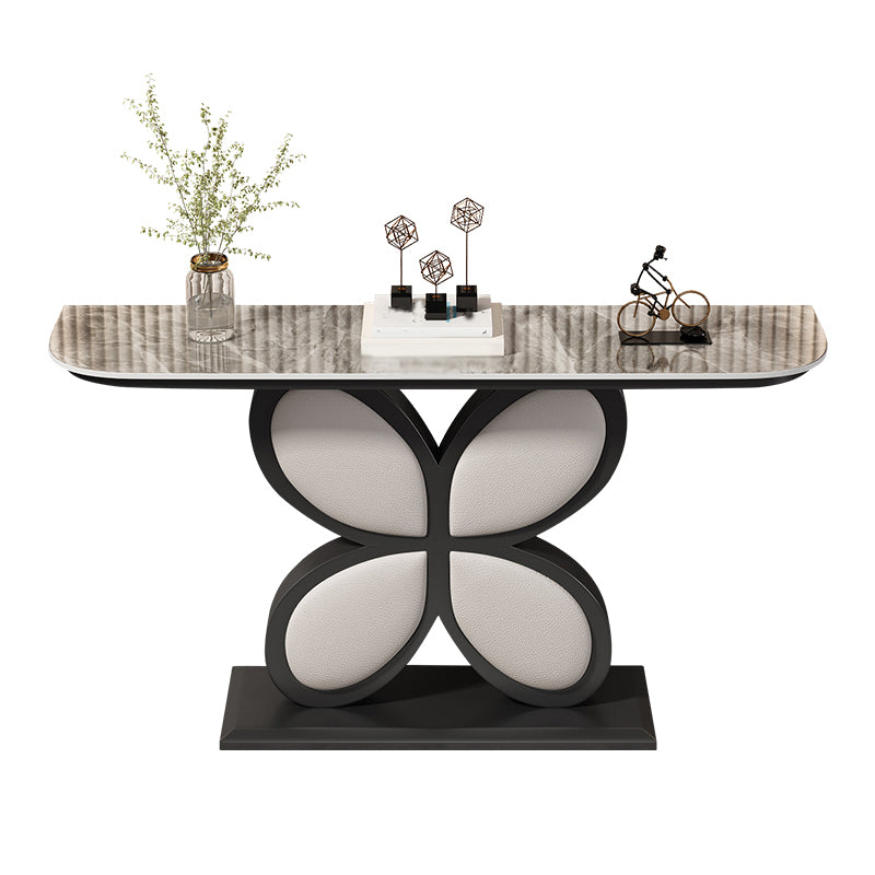 Half Moon Accent Table Antique Finish Console Sofa Table in Stone
