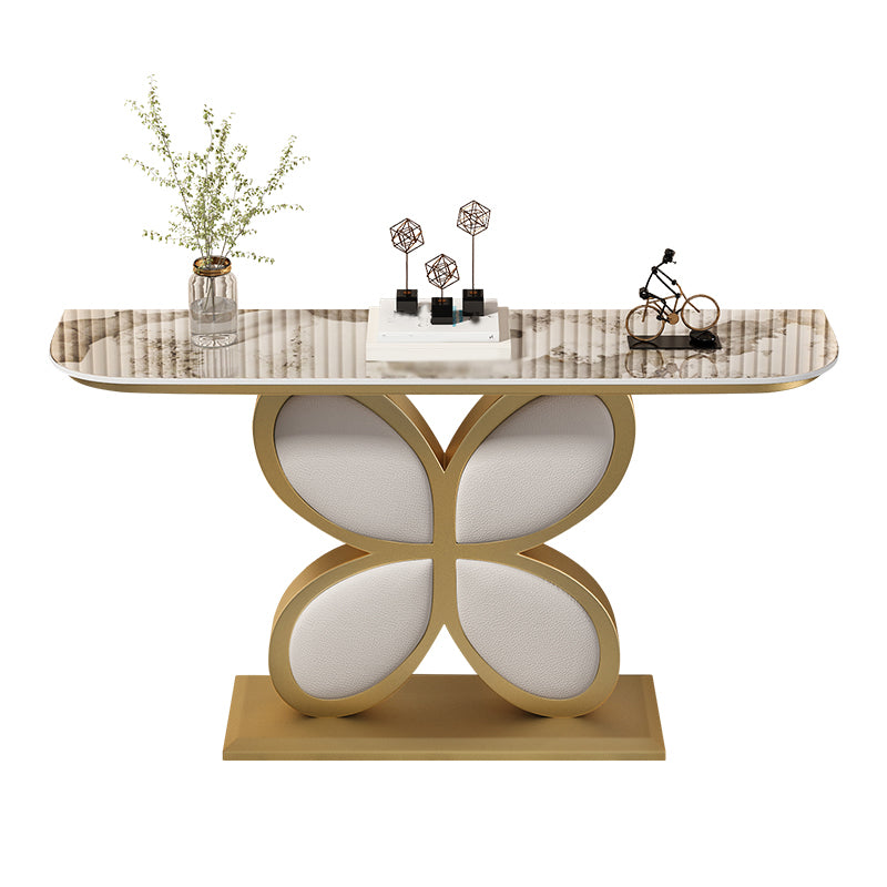 Half Moon Accent Table Antique Finish Console Sofa Table in Stone