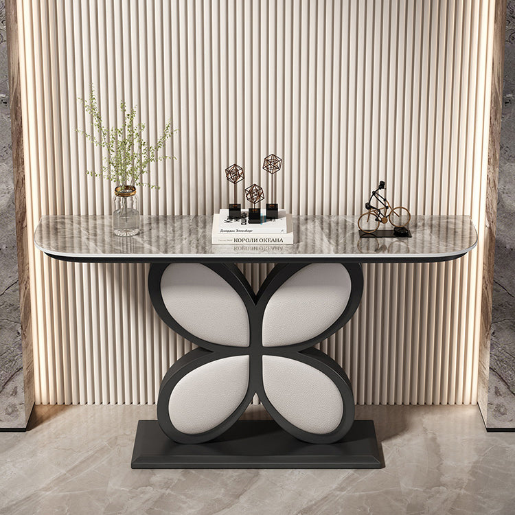 Half Moon Accent Table Antique Finish Console Sofa Table in Stone
