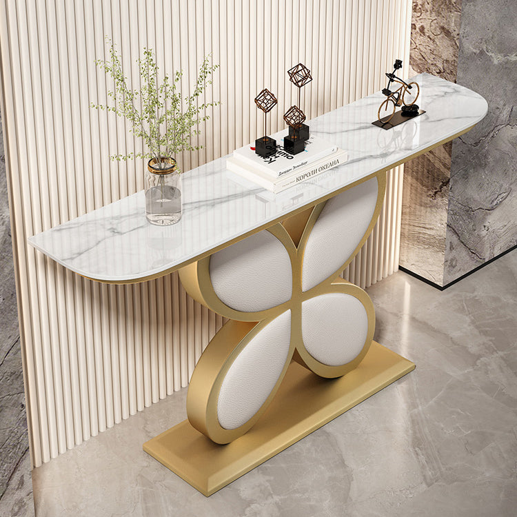 Half Moon Accent Table Antique Finish Console Sofa Table in Stone
