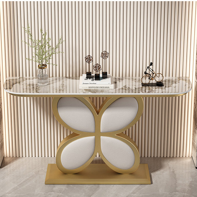 Half Moon Accent Table Antique Finish Console Sofa Table in Stone