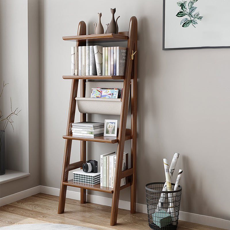 Modern Ladder Bookshelf Wooden Open Back Bookcase for Study Room
