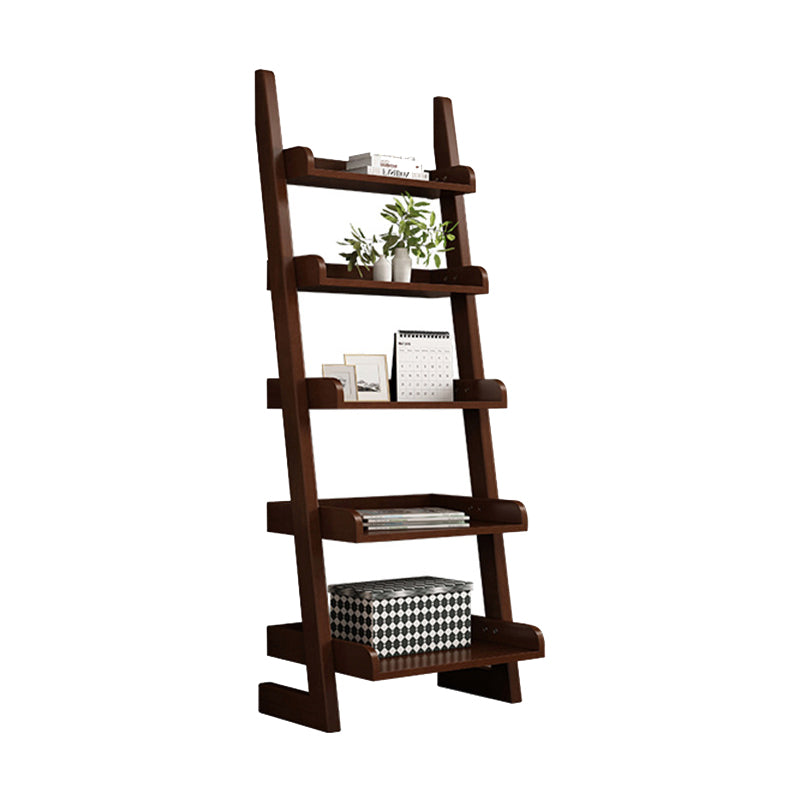 Open Back Ladder Bookshelf Wooden Bookcase with Shelves for Study Room