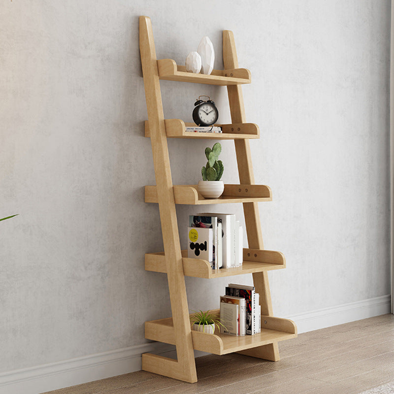 Open Back Ladder Bookshelf Wooden Bookcase with Shelves for Study Room