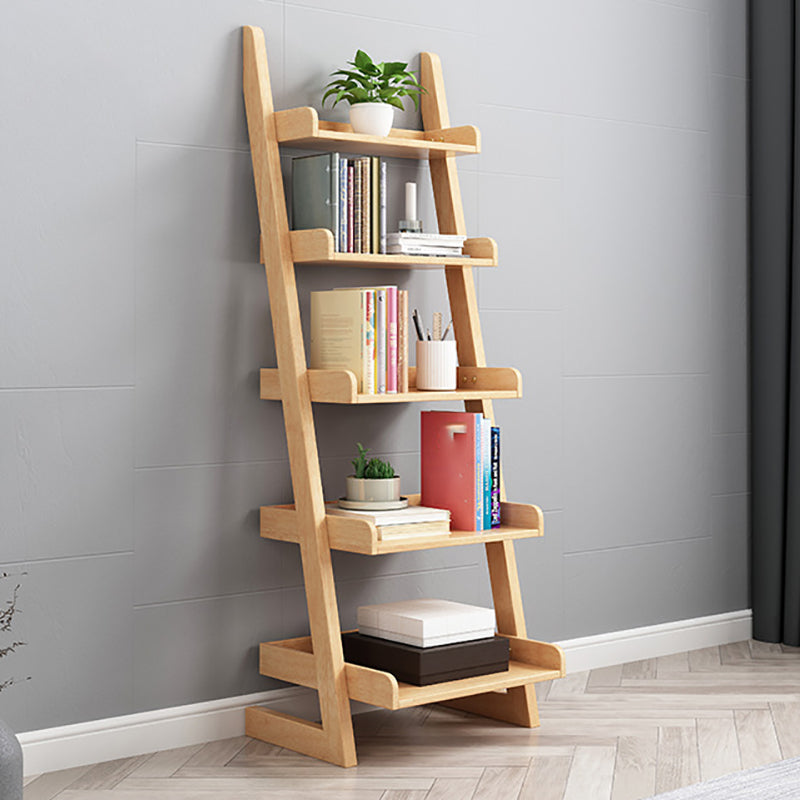 Open Back Ladder Bookshelf Wooden Bookcase with Shelves for Study Room