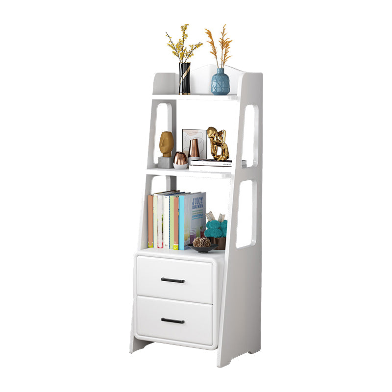 Modern Open Back Standard Bookshelf Wooden Bookcase with Drawers
