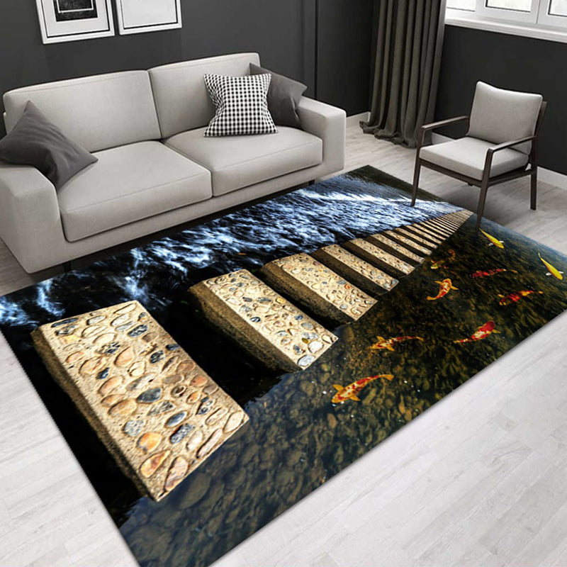 Gold Modern Carpet Fish Polyester Area Carpet Washable Carpet for Living Room