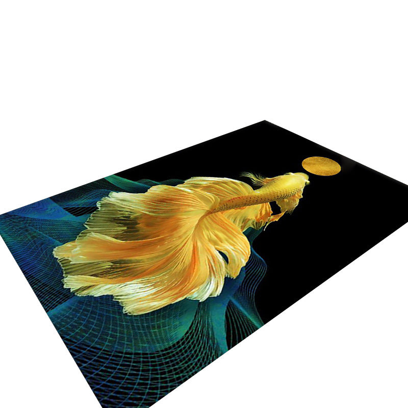 Gold Modern Carpet Fish Polyester Area Carpet Washable Carpet for Living Room