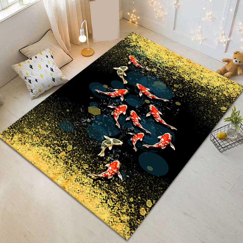Gold Modern Carpet Fish Polyester Area Carpet Washable Carpet for Living Room