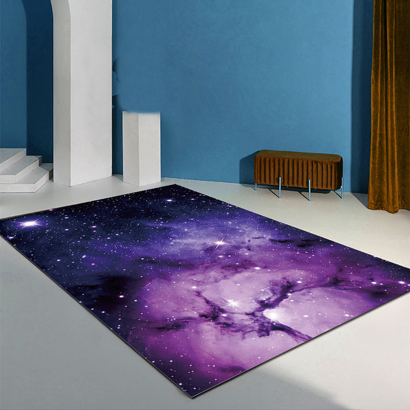 Purple Modern Carpet Starry Sky Polyester Area Carpet Washable Carpet for Home Decor