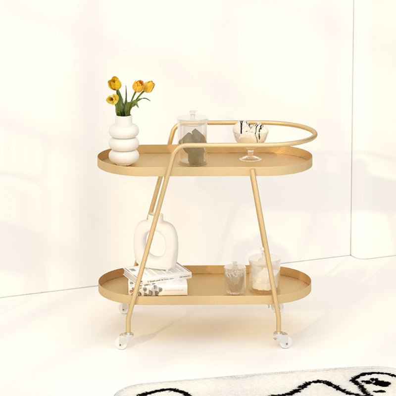 Glam Living Room Accent Side Table Double Tier Oval Metal with Shelf  Corner Table