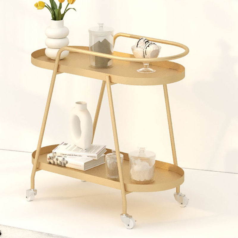 Glam Living Room Accent Side Table Double Tier Oval Metal with Shelf  Corner Table